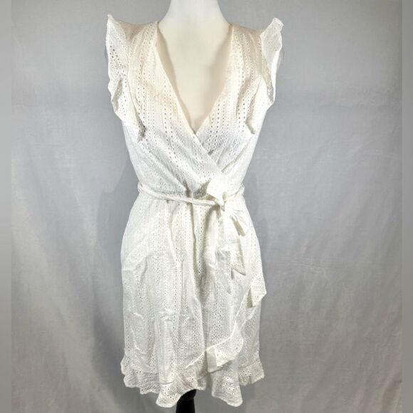 Bar III white eyelet ruffle faux wrap sundress size 0 - Picture 2 of 7